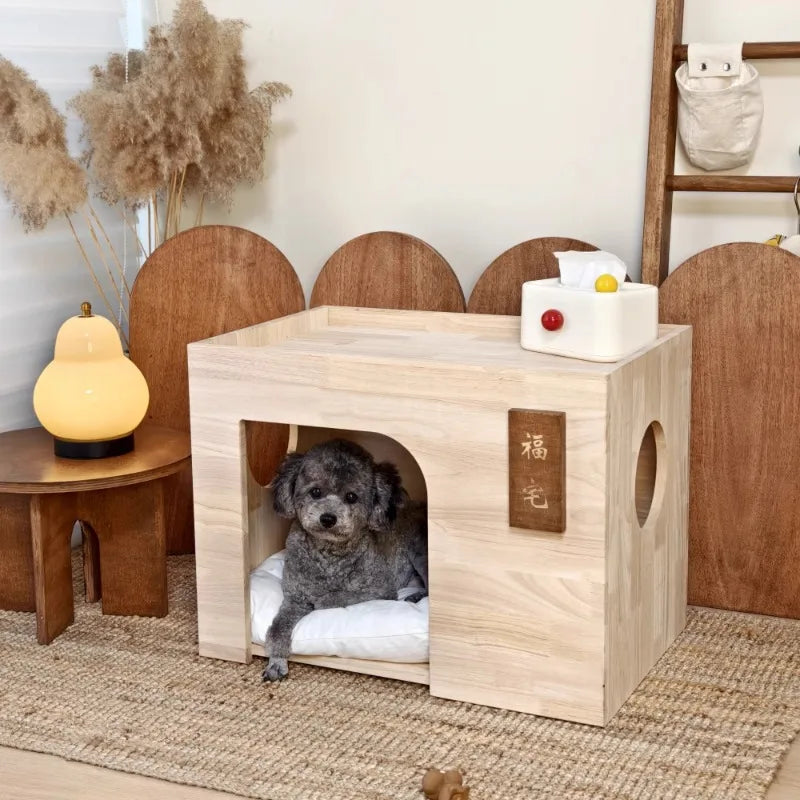 Pet Indoor Nest Durable Wooden Pet Furniture Supplies Lounge House Bed with Cushion Pad Cat Dog Home Decor Products Accessories
