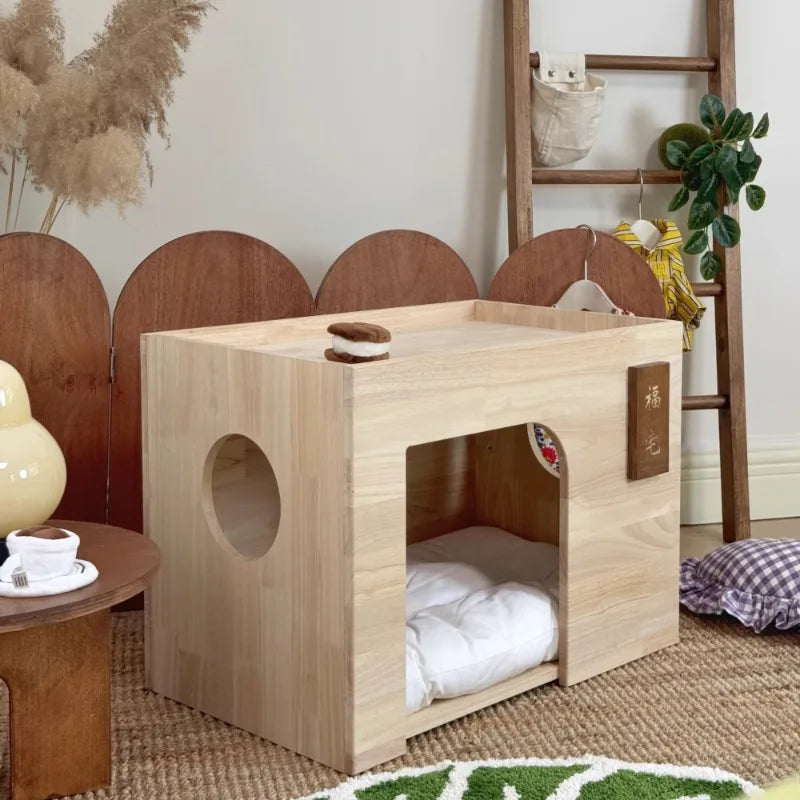 Pet Indoor Nest Durable Wooden Pet Furniture Supplies Lounge House Bed with Cushion Pad Cat Dog Home Decor Products Accessories
