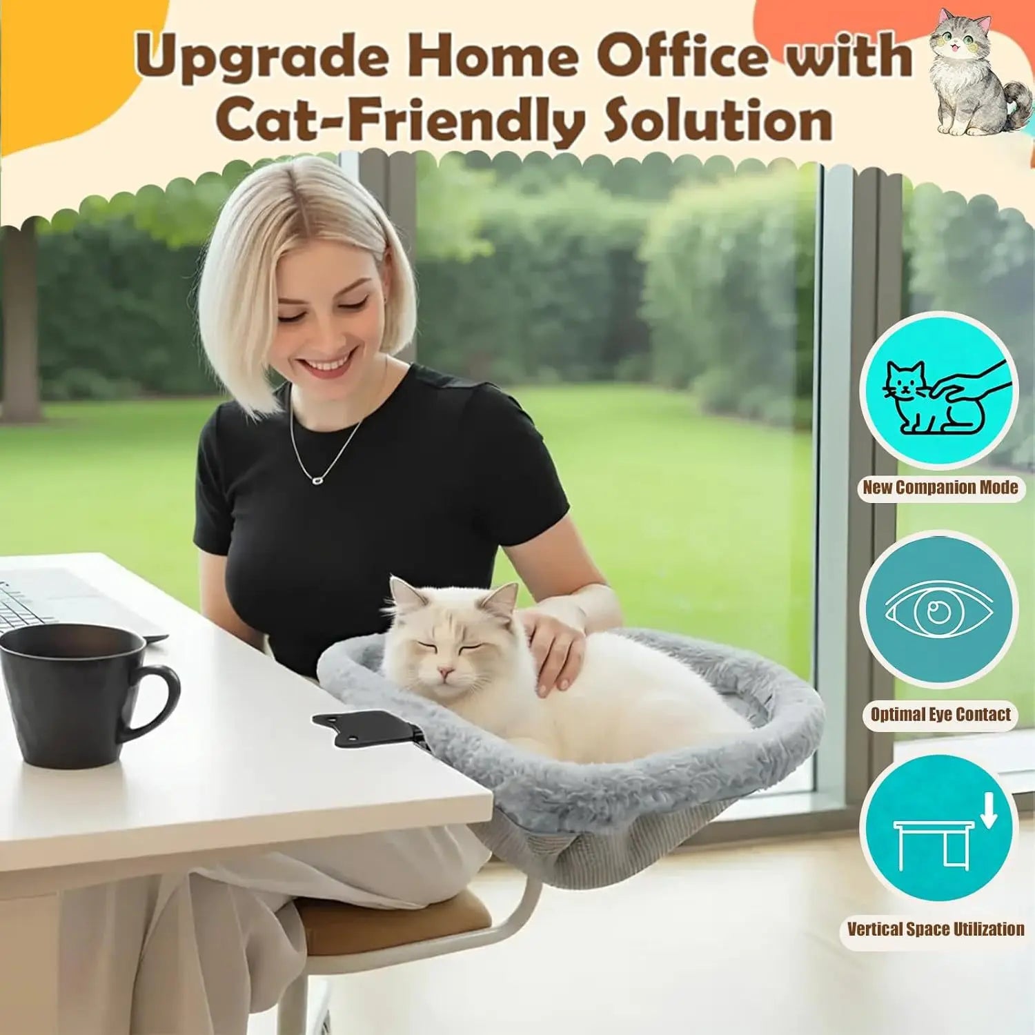 1pc Desk Cat Bed, Foldable Adjustable Cat Hammock Bed for Home Office Furniture Pet Supplies