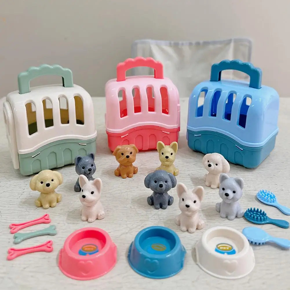 New Cute Mini Puppy Pretend Play Toy Animal Dog Doll Set Dog Pet Basket Ornament Kids Toys Visual Senses Scene Playing Ornament