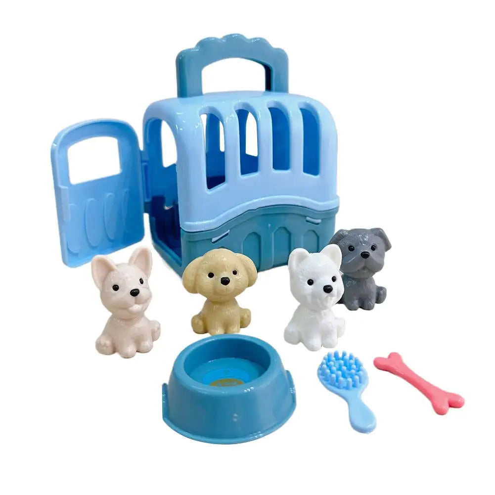 New Cute Mini Puppy Pretend Play Toy Animal Dog Doll Set Dog Pet Basket Ornament Kids Toys Visual Senses Scene Playing Ornament