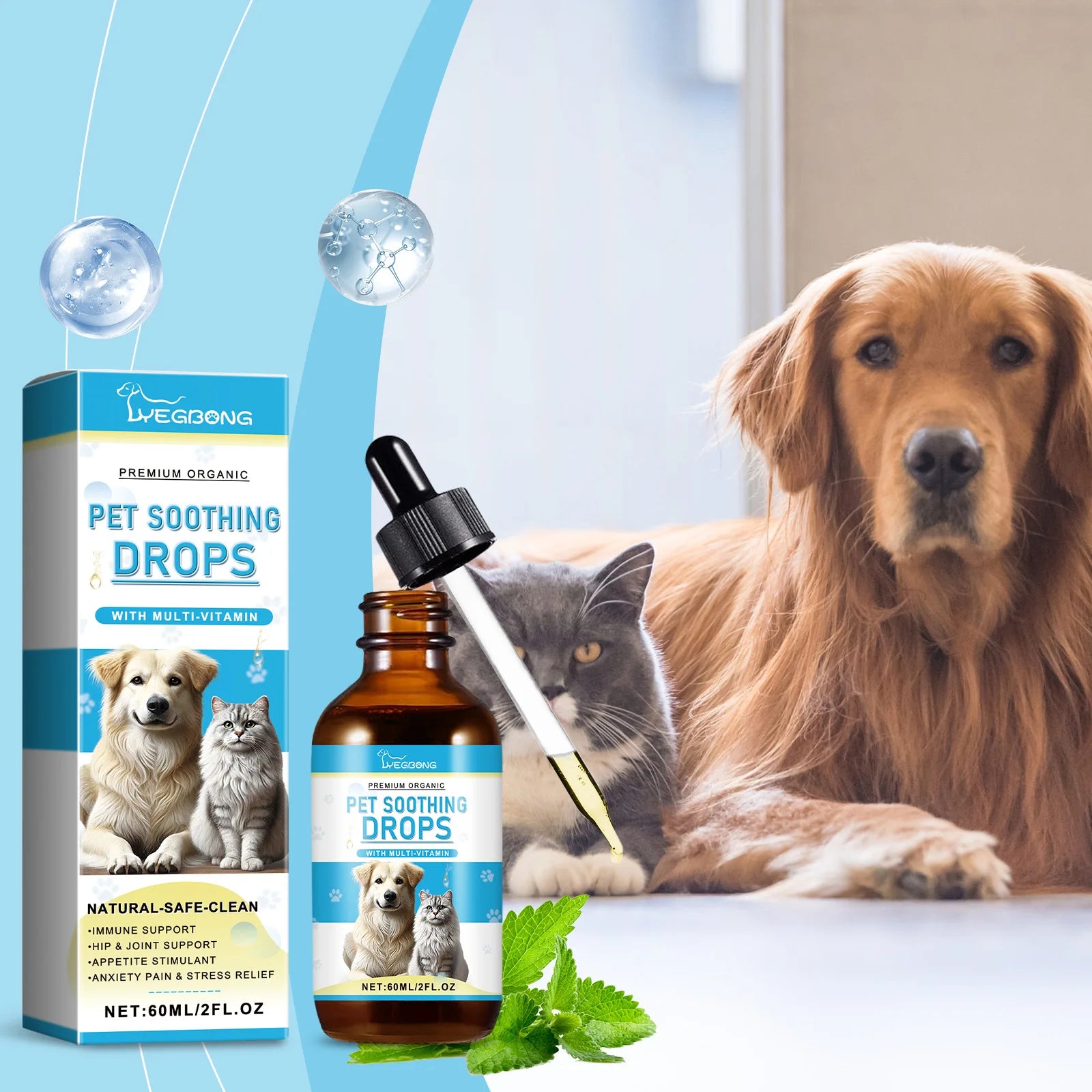 Pet Immunity Boost Care Drops to Relieve Stress and Pain, Enhance Pets&