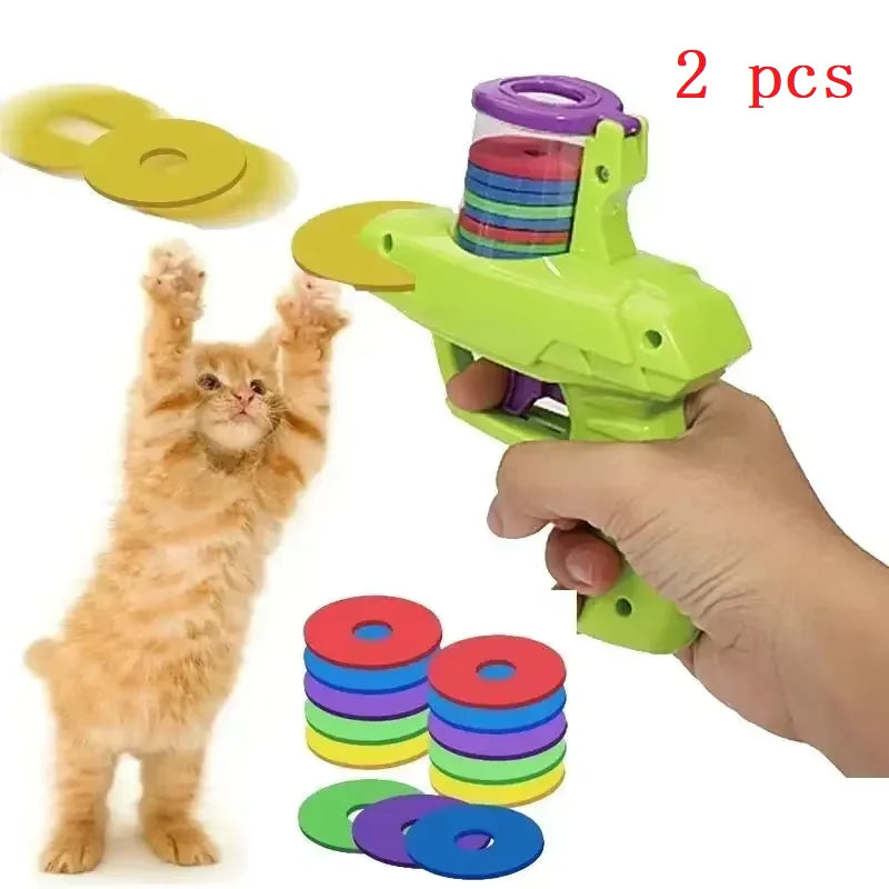 Cat Dog Toy with Colorful Flying Discs Set, Pet Toy Gun Launcher Interactive Toys for Kitten Indoor &amp; Outdoor Training Chasing
