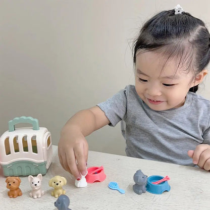 New Cute Mini Puppy Pretend Play Toy Animal Dog Doll Set Dog Pet Basket Ornament Kids Toys Visual Senses Scene Playing Ornament