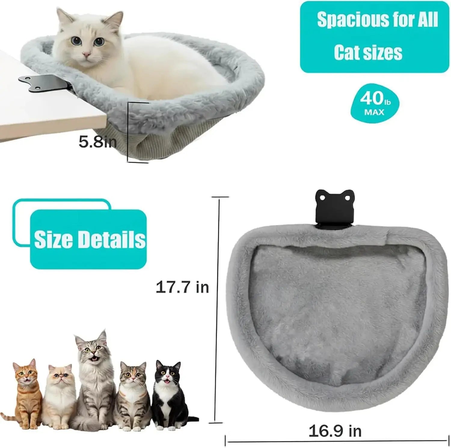 1pc Desk Cat Bed, Foldable Adjustable Cat Hammock Bed for Home Office Furniture Pet Supplies
