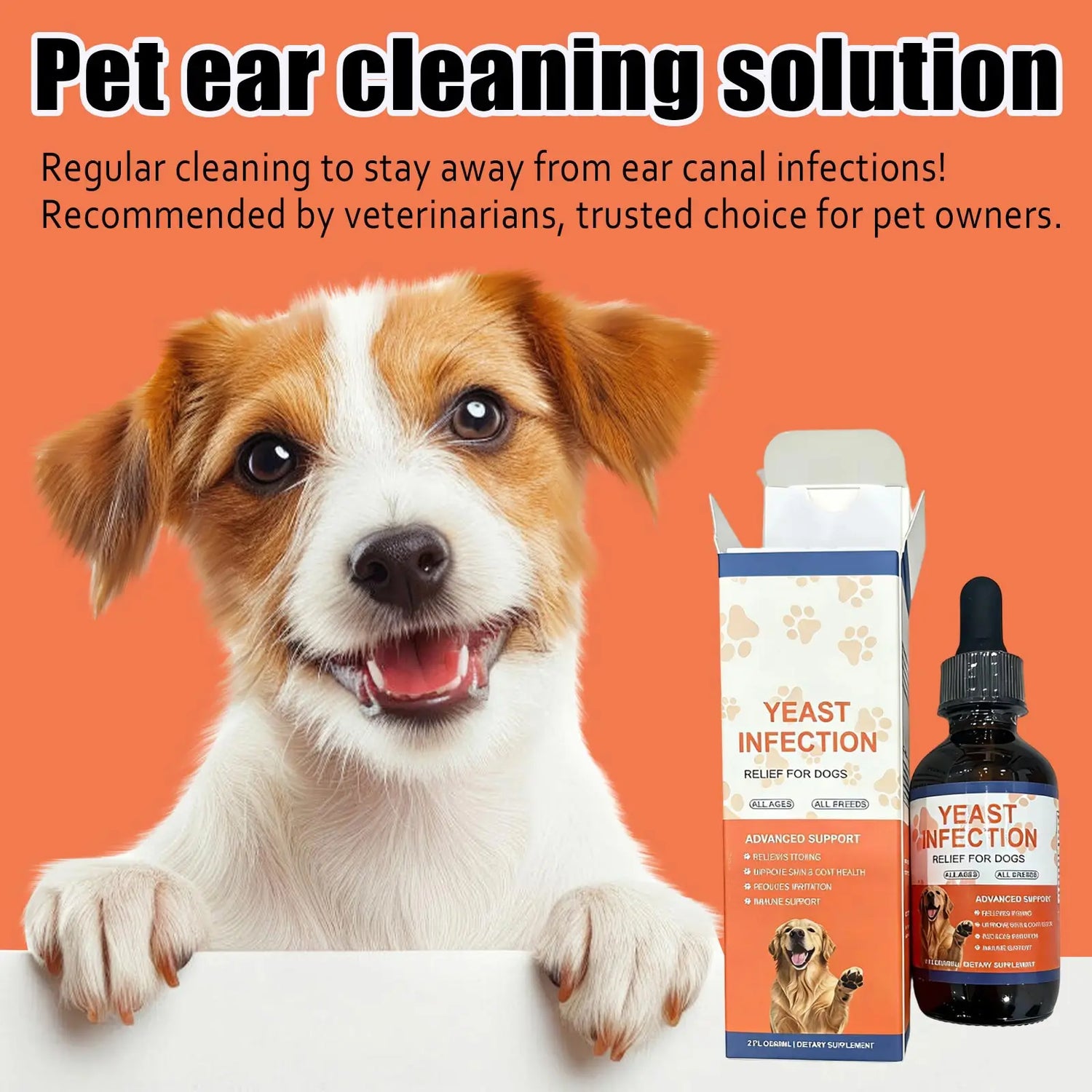 Pet Ear Cleaner Drops Liquid Vitamin Drops Set Daily Ear Care Cleansing Solution with Multivitamin Supplement for Dogs Health