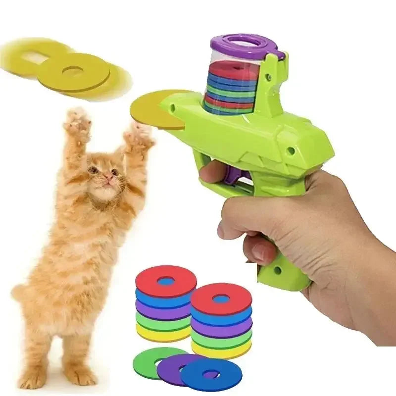 Cat Dog Toy with Colorful Flying Discs Set, Pet Toy Gun Launcher Interactive Toys for Kitten Indoor &amp; Outdoor Training Chasing