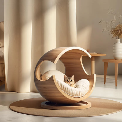Solid Wood Pet Bed Semi-Closed Removable Washable Cat Bed Dog Bed