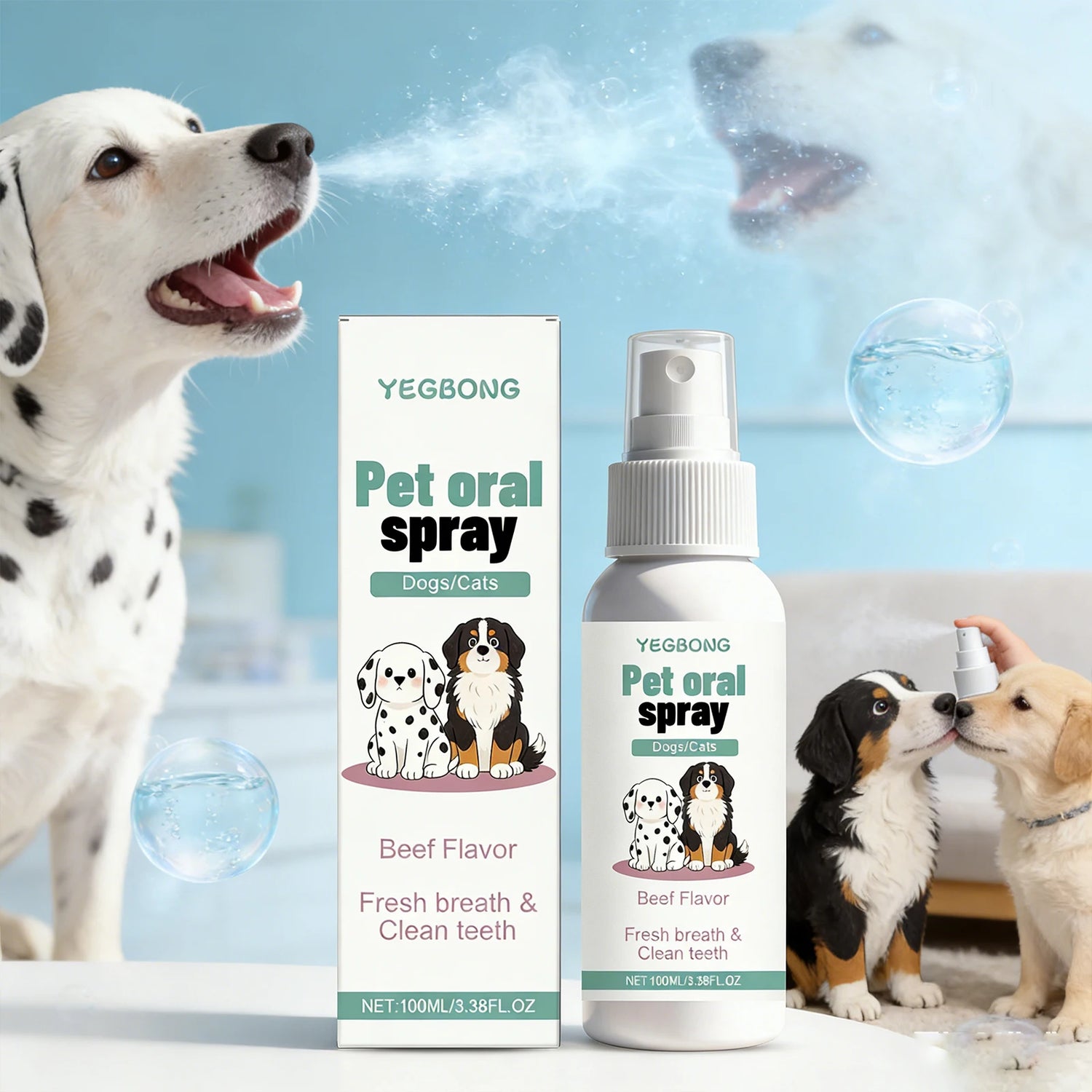 Pet Oral Spray for Dogs Cats Fresh Breath Clean Teeth Remove Plaque Tartar No Rinsing Bad Smell Mouth Harmless Healthy Care