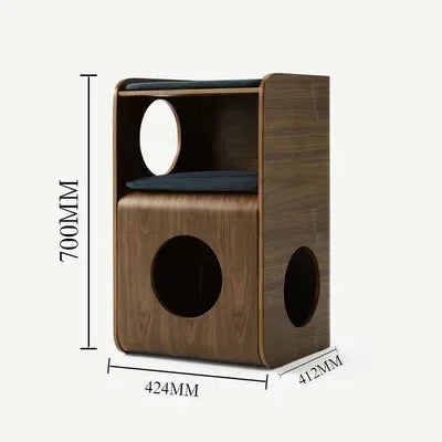 Pet Home Design Curved Wood Bedside Table Cat Nest House Multifunctional Cat Bed