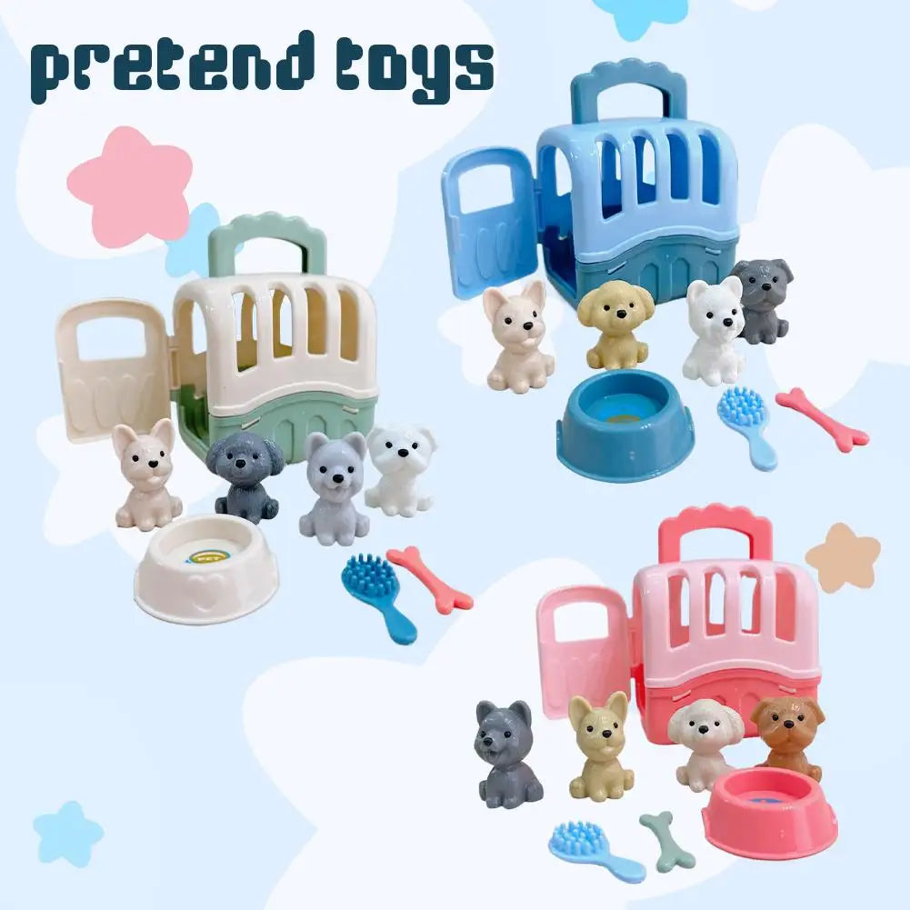 New Cute Mini Puppy Pretend Play Toy Animal Dog Doll Set Dog Pet Basket Ornament Kids Toys Visual Senses Scene Playing Ornament