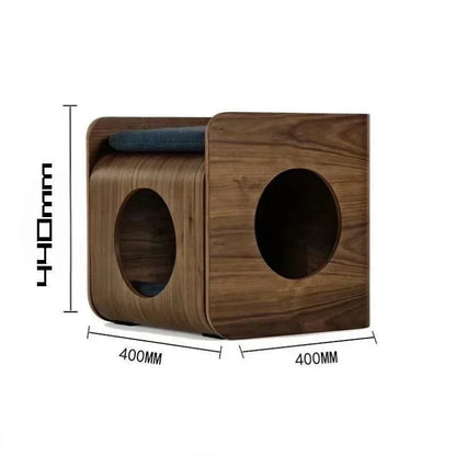Pet Home Design Curved Wood Bedside Table Cat Nest House Multifunctional Cat Bed