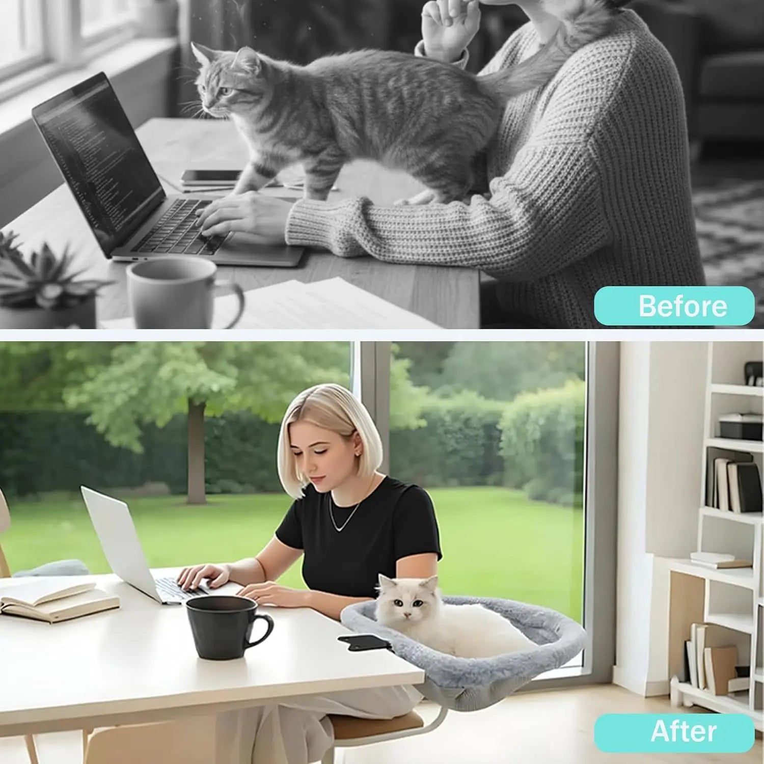 1pc Desk Cat Bed, Foldable Adjustable Cat Hammock Bed for Home Office Furniture Pet Supplies