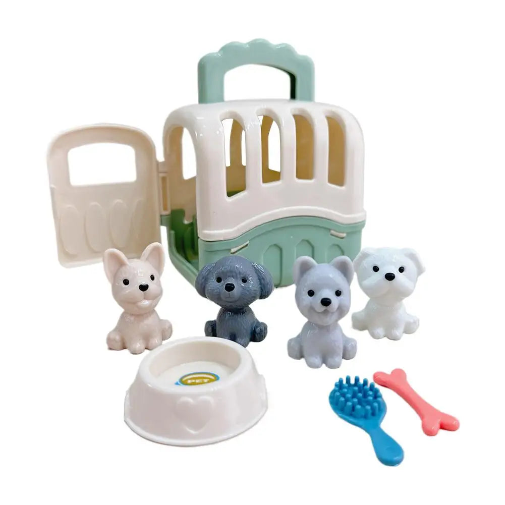 New Cute Mini Puppy Pretend Play Toy Animal Dog Doll Set Dog Pet Basket Ornament Kids Toys Visual Senses Scene Playing Ornament