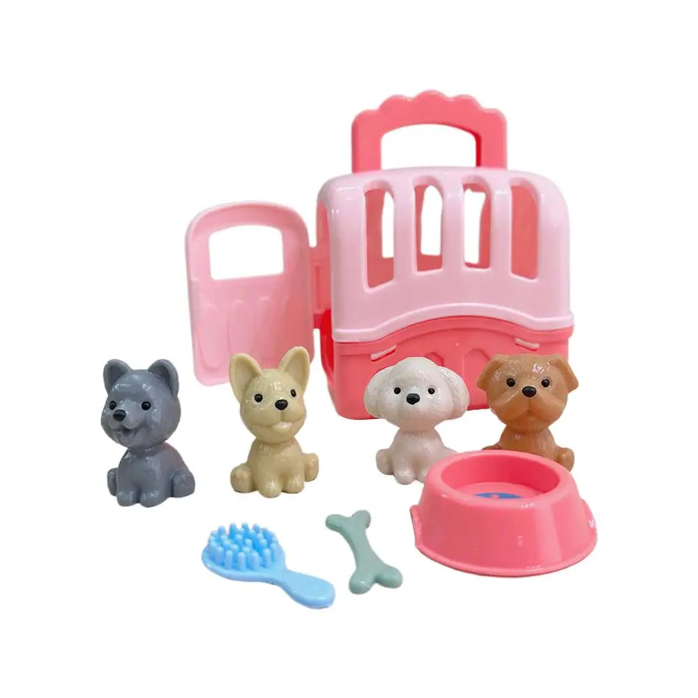 New Cute Mini Puppy Pretend Play Toy Animal Dog Doll Set Dog Pet Basket Ornament Kids Toys Visual Senses Scene Playing Ornament