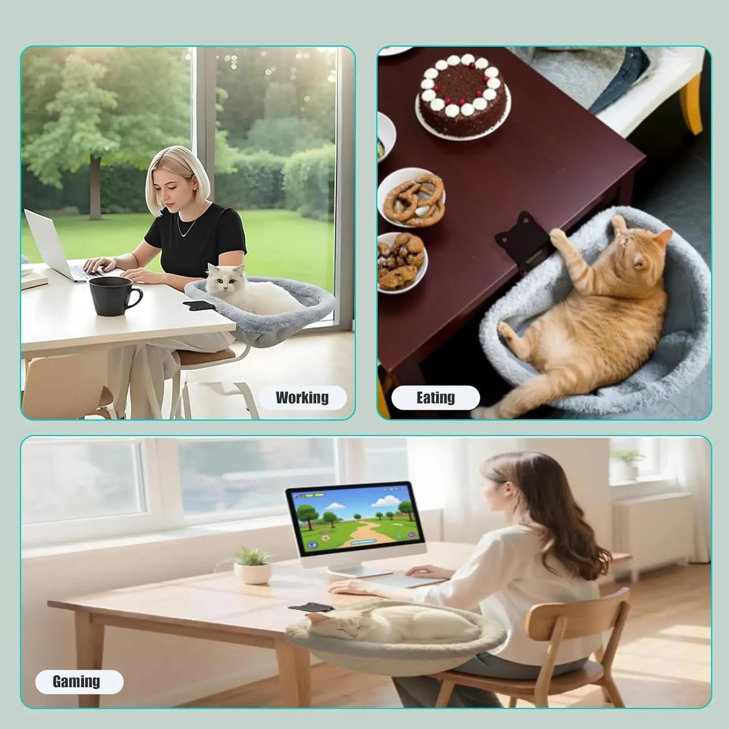 1pc Desk Cat Bed, Foldable Adjustable Cat Hammock Bed for Home Office Furniture Pet Supplies