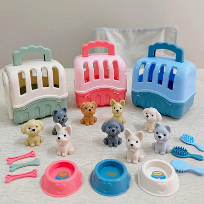 New Cute Mini Puppy Pretend Play Toy Animal Dog Doll Set Dog Pet Basket Ornament Kids Toys Visual Senses Scene Playing Ornament