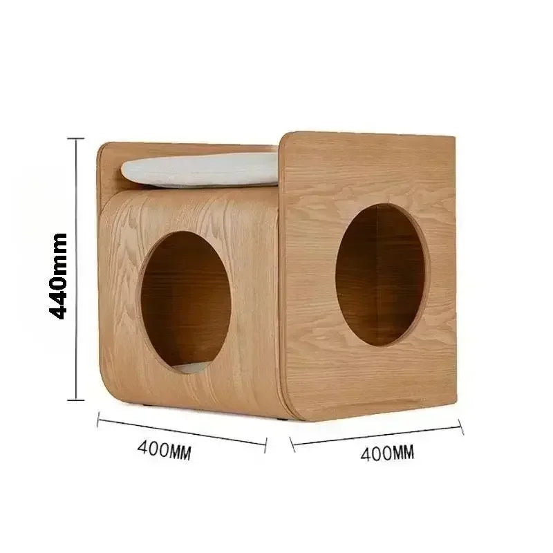 Pet Home Design Curved Wood Bedside Table Cat Nest House Multifunctional Cat Bed